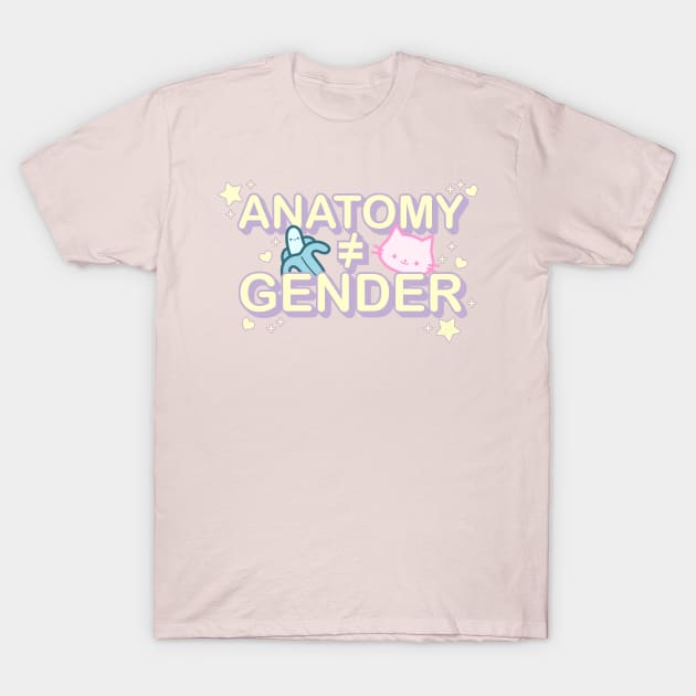 Anatomy Does Not Equal Gender - Kawaii Pastel Cat and Banana Typography T-Shirt by PoliticalStickr